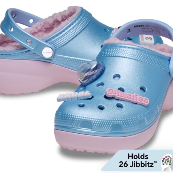 Crocs Mean Girls Platform Blue and Pink Glitter has fabric lining - Picture 4 of 11